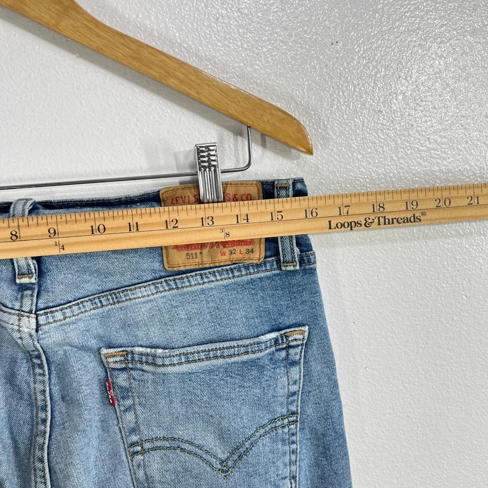 Levi's 511‎ Slim Fit Stretch Mid Rise Jeans Mens 32X34 Blue Denim Medium Wash
